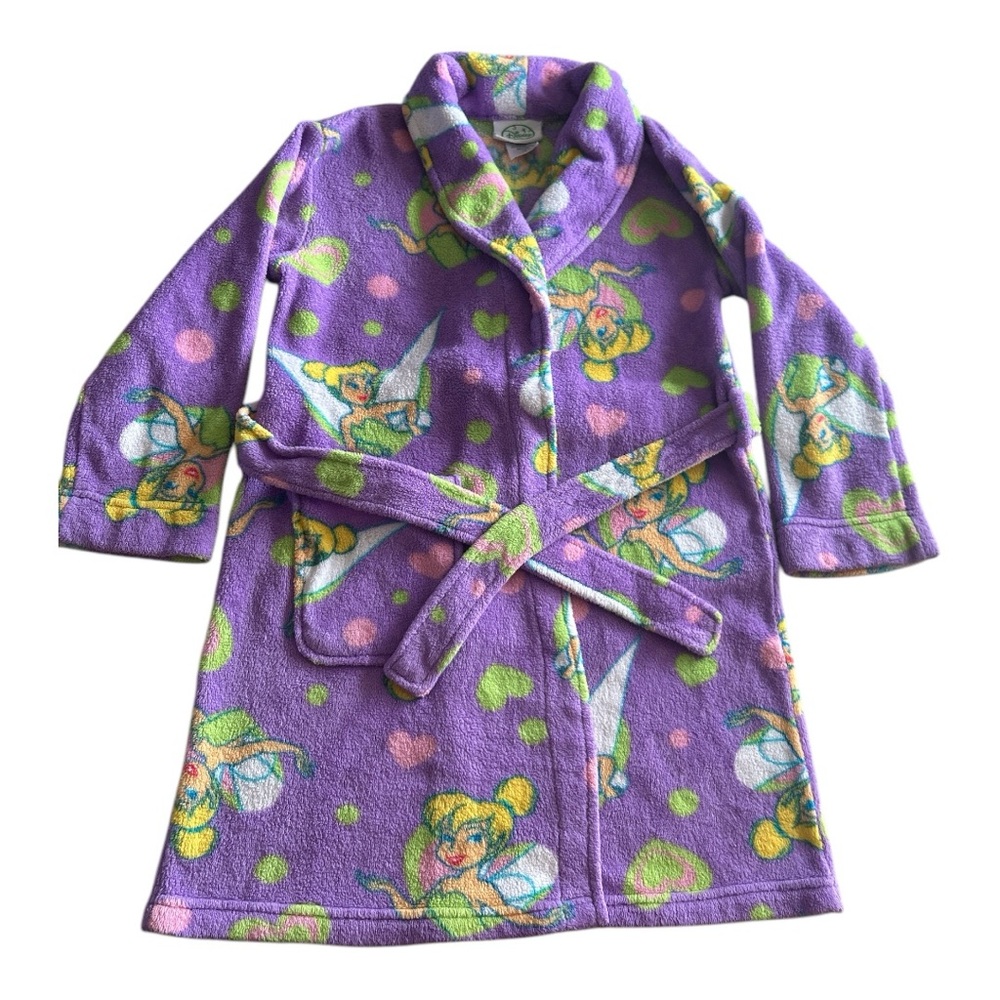 Disney TinkerBell fairies Girls robe sz 7/8 w/belt & pocket purple green yellow